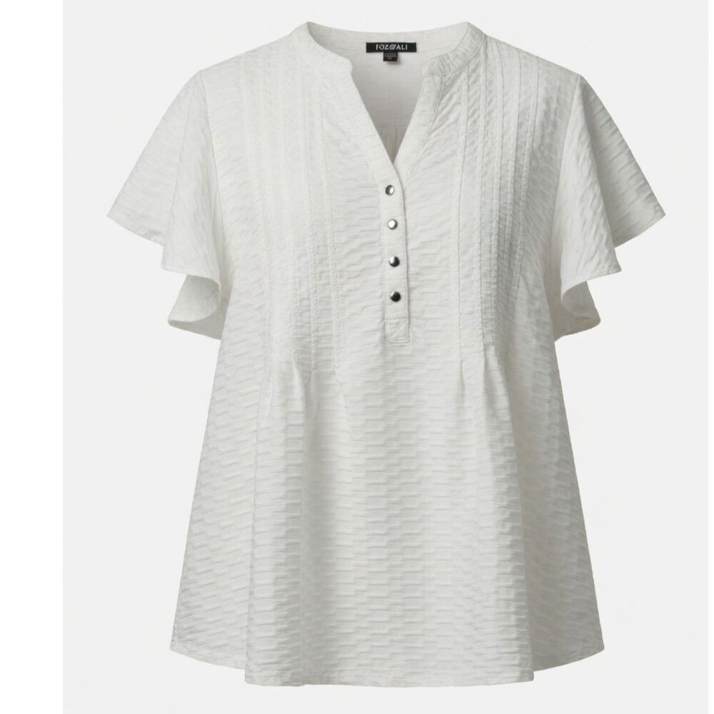 Roz & Ali Plus Size 2X Ivory Short Flutter Sleeve Blouse Top